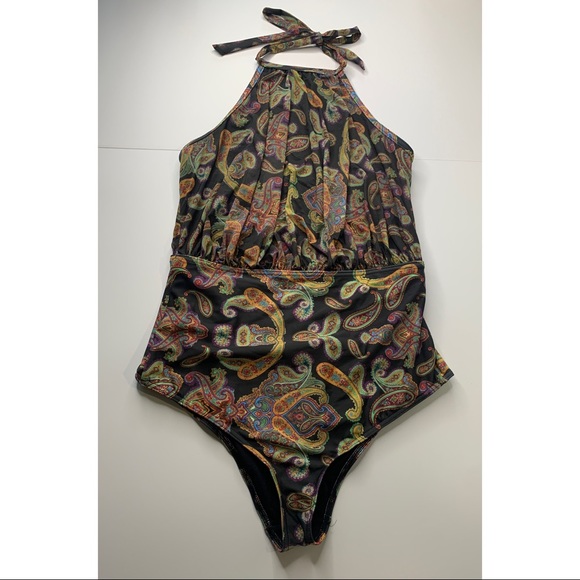 ASOS Swim Asos Black Paisley One Piece Halter Swimsuit Poshmark